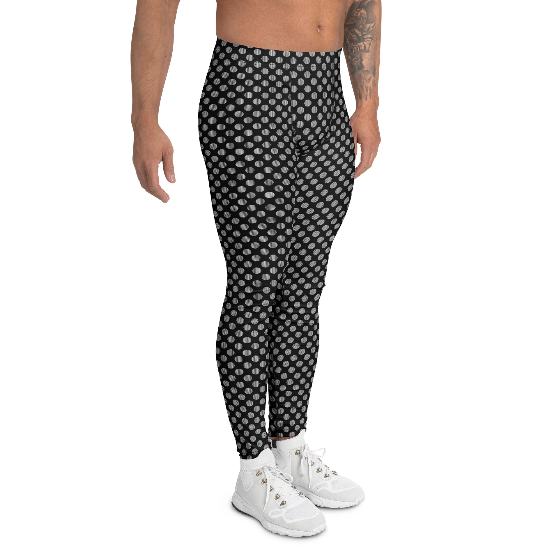 Black and White Striped Polka Dots Men's Leggings product image (3)