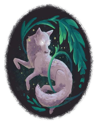 A sort of self-indulgent piece I made back around July. Plants and wolves? My favorite things!

#noAI #myart #whimsy #wolfart...