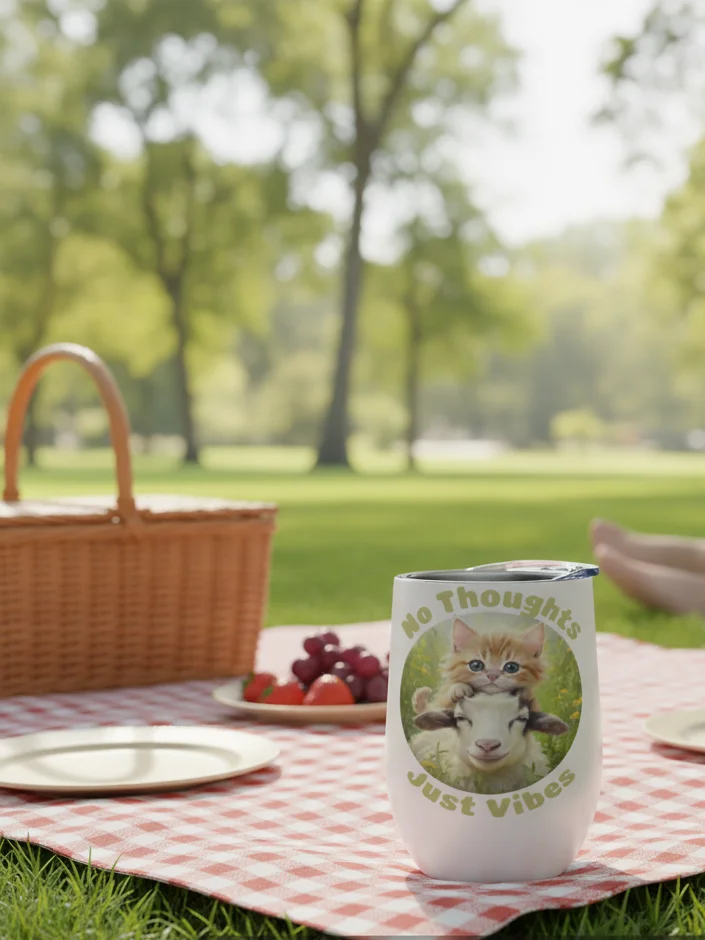 No Thoughts Just Vibes Goat Wine Tumbler product image (1)