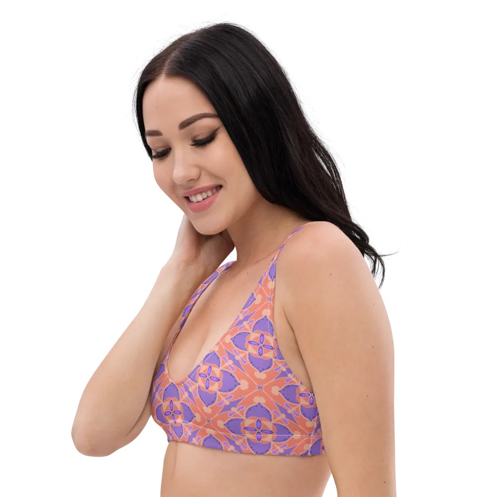 Pastel Orange and Mauve Pattern Padded Bikini Top product image (5)