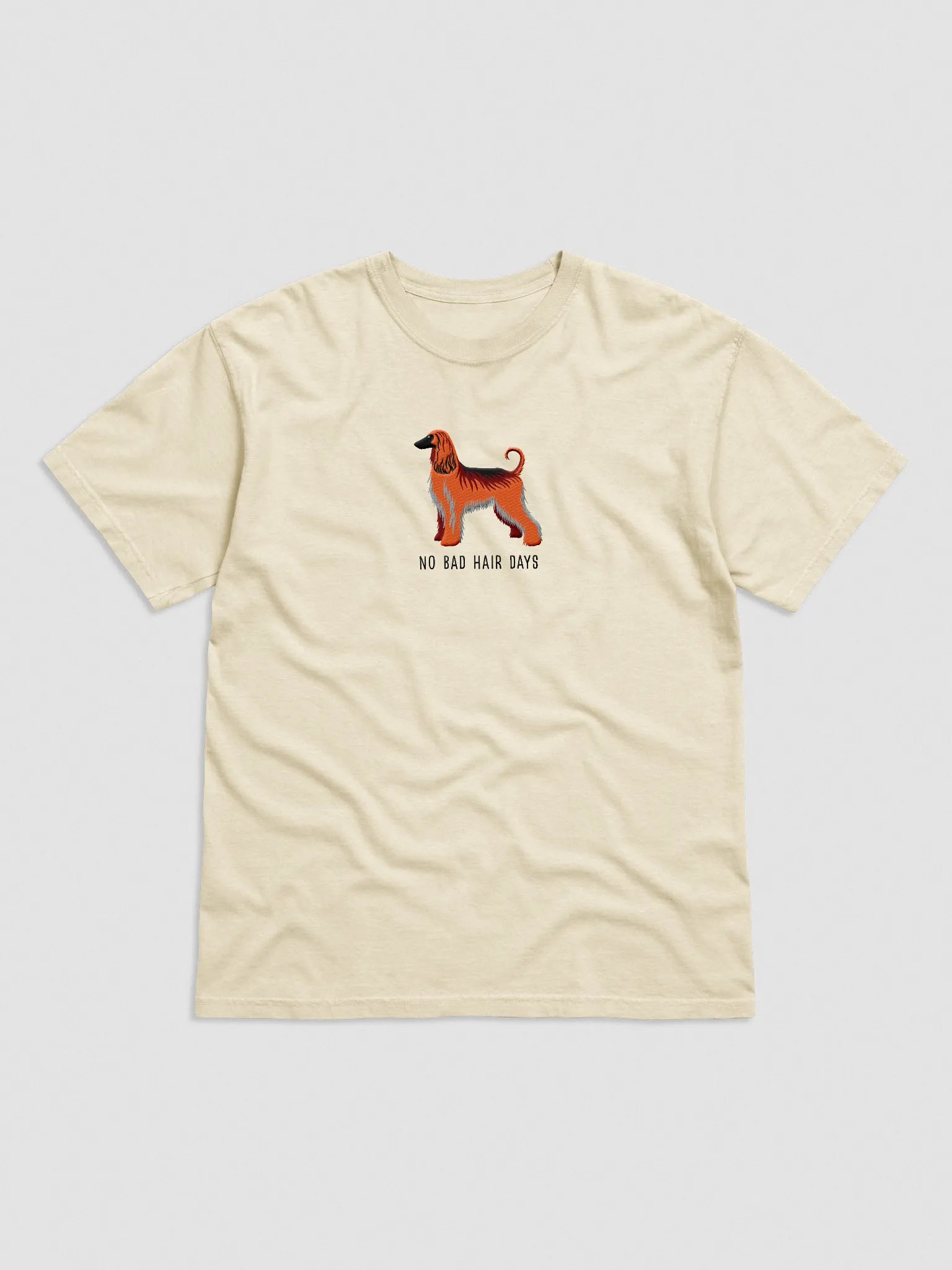 No Bad Hair Days T-Shirt(Embroidered) of an Afghan Hound(Red) product image (4)