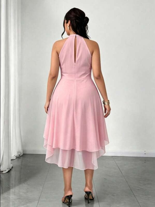 Elenzga Plus Size Round Neck Sleeveless Double Ruffle Hem Asymmetrical Hem Dress product image (5)