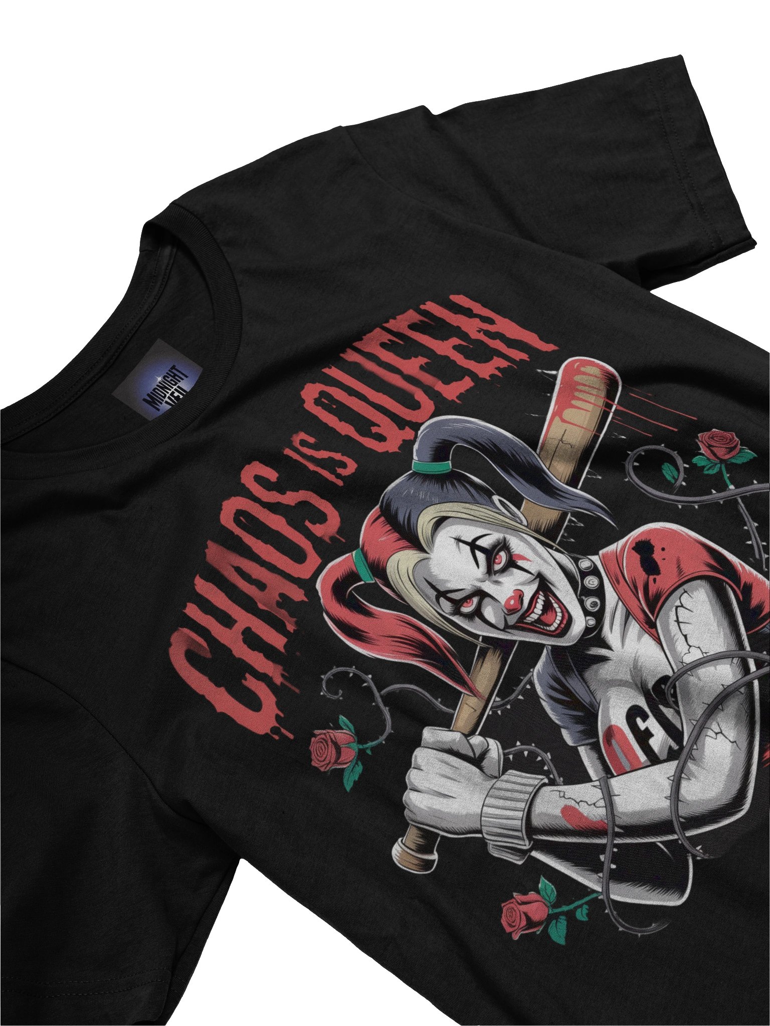 Harley Quinn 'Chaos is Queen' Rose-Thorn Bat Supersoft T-Shirt product image (5)