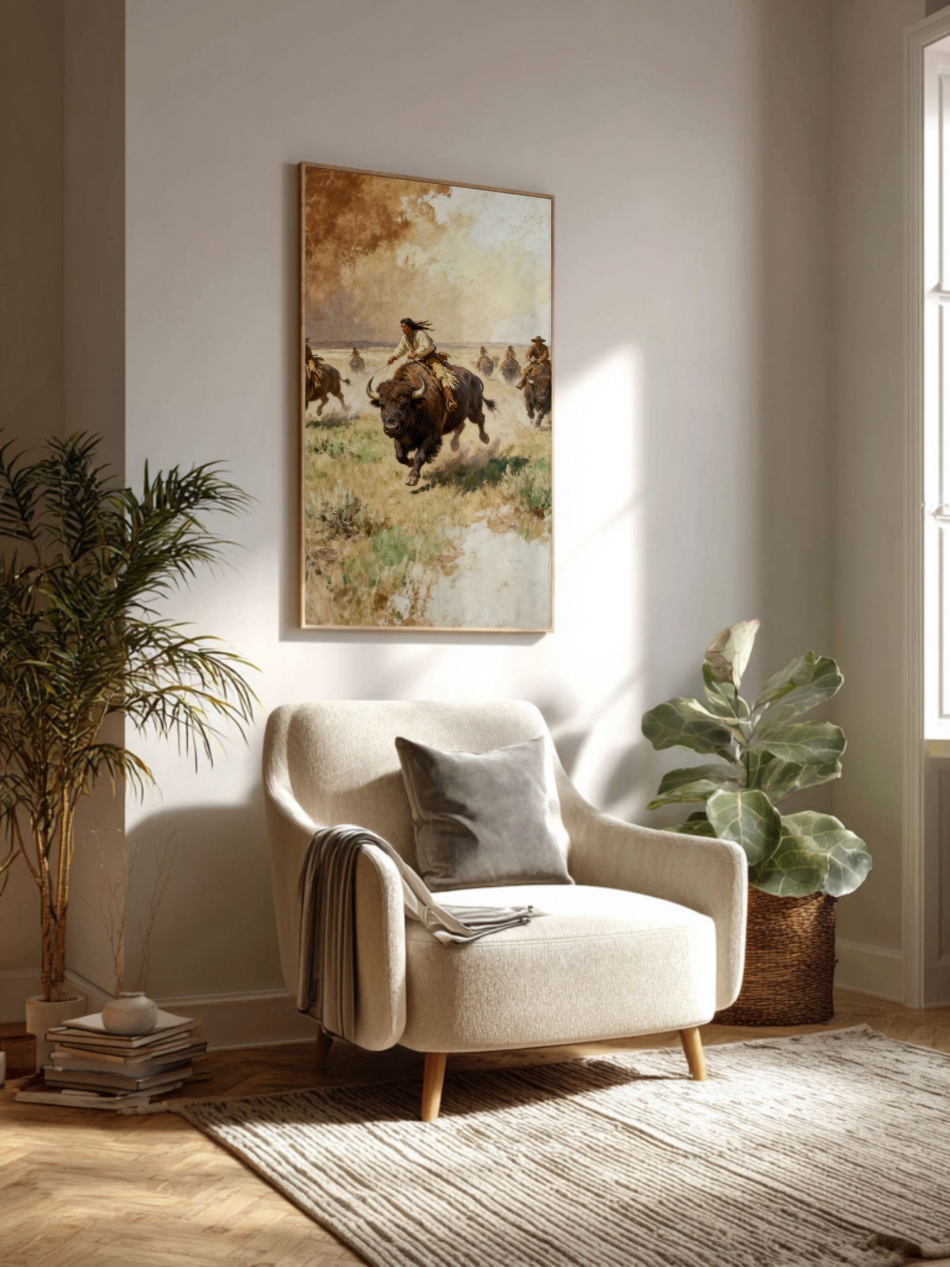 Buffalo Hunt Wall Art – Historic Native American Wild Plains Painting | Printable Digital Download (5 Sizes + PDF) product image (4)