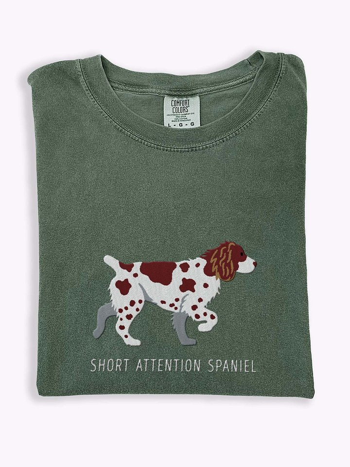 Short Attention Spaniel T-Shirt(Embroidered) of a Brittany Spaniel(Liver) product image (1)
