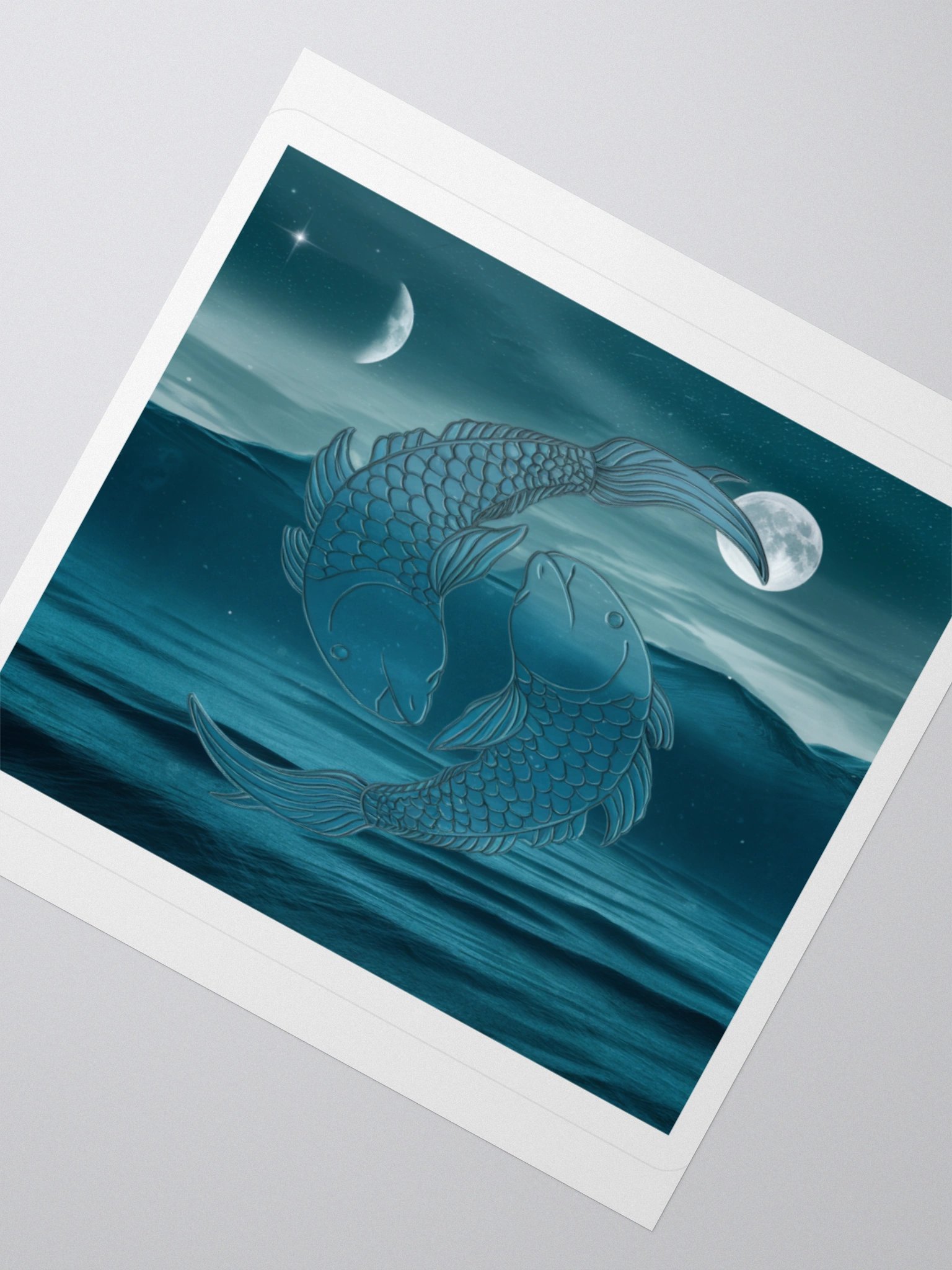 Exclusive Pisces Zodiac Sticker: Celestial Fish in Moonlit Seascape - Perfect for Cars, Laptops, and Astrology Lovers! product image (4)