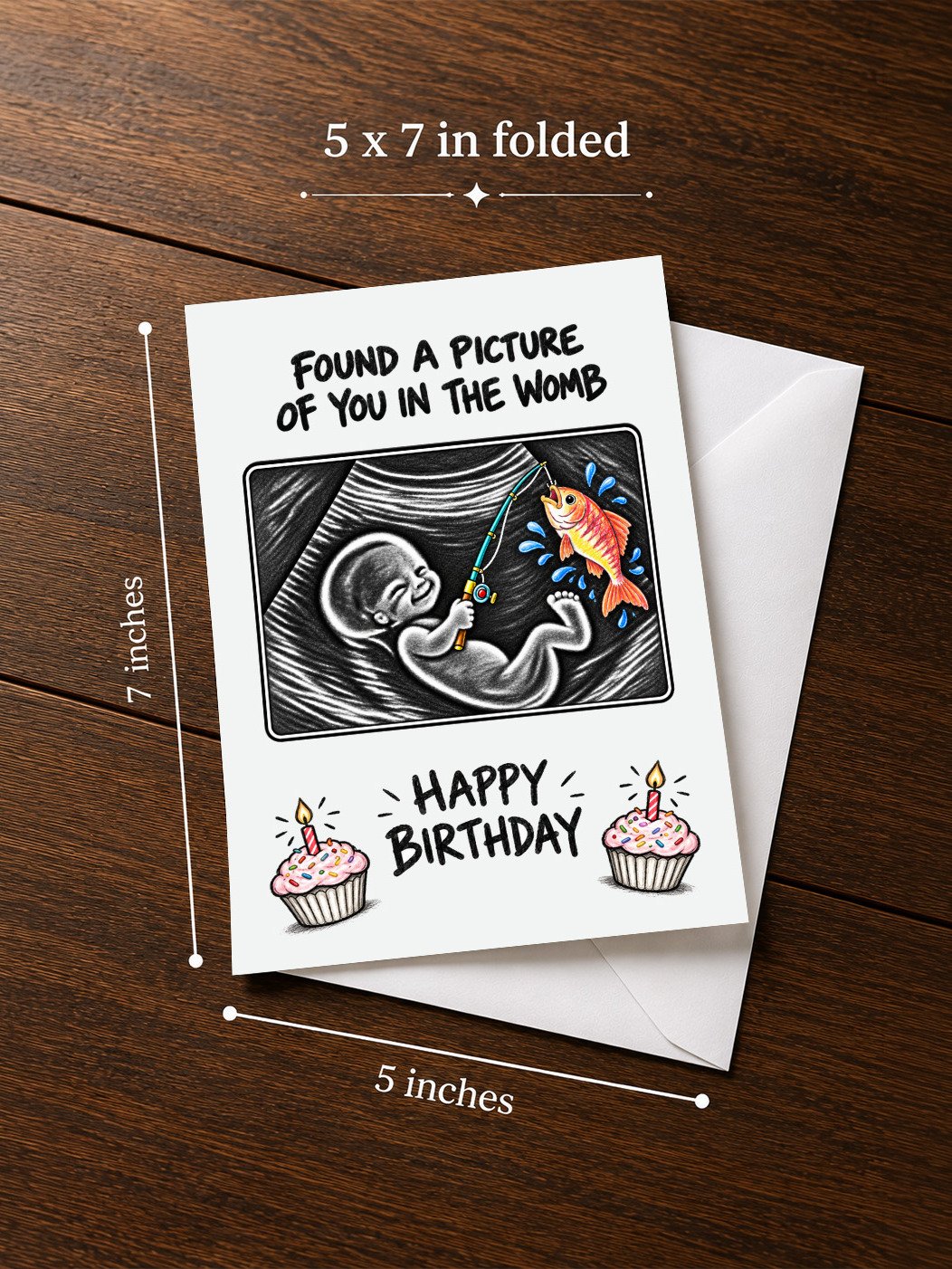 FUNNY FISHING LOVER BIRTHDAY CARD | Outdoor Sports/Camping Humor, Ultrasound Baby Illustration In The Womb product image (3)
