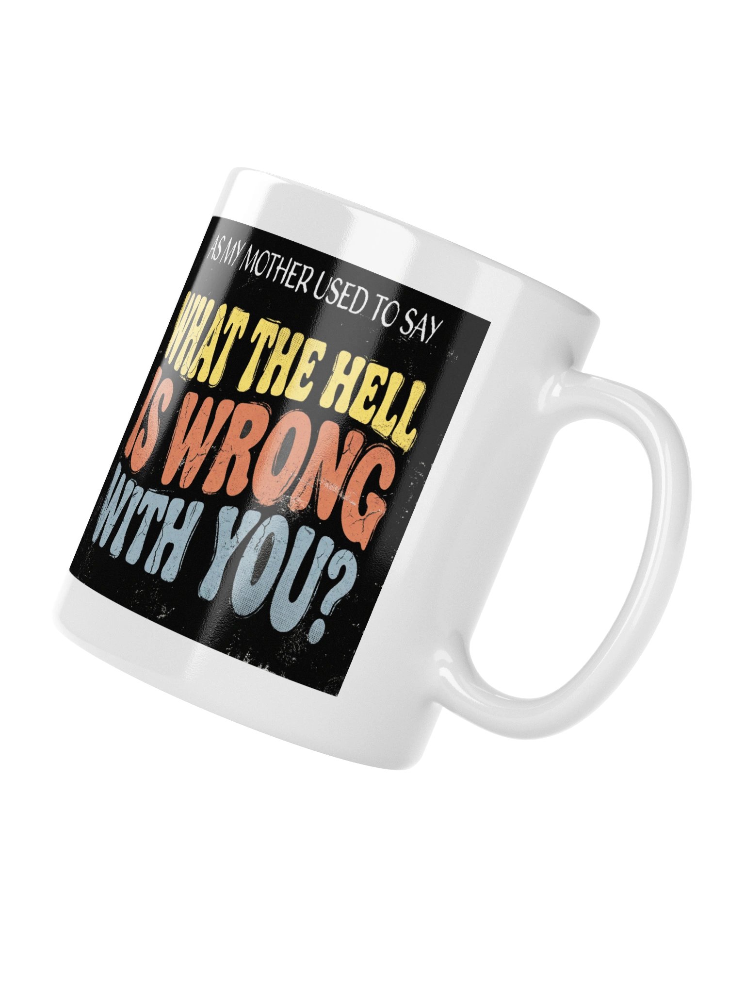 WHAT THE HELL Retro Distressed Ceramic Mug – White product image (4)