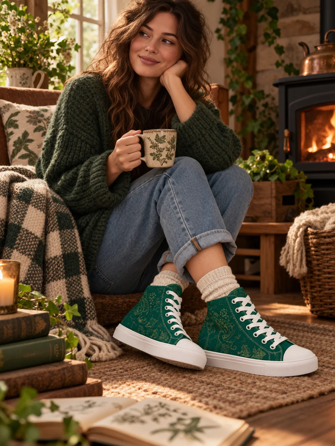 Fables in Gold Women’s High Top Canvas Shoes product image (2)