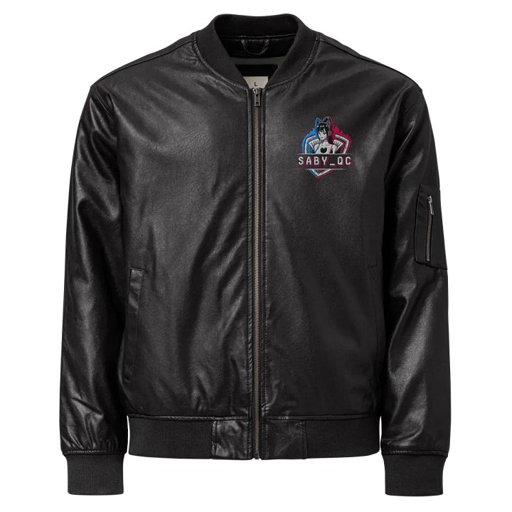SABY_QC Anime Logo Faux Leather Bomber Jacket product image (1)