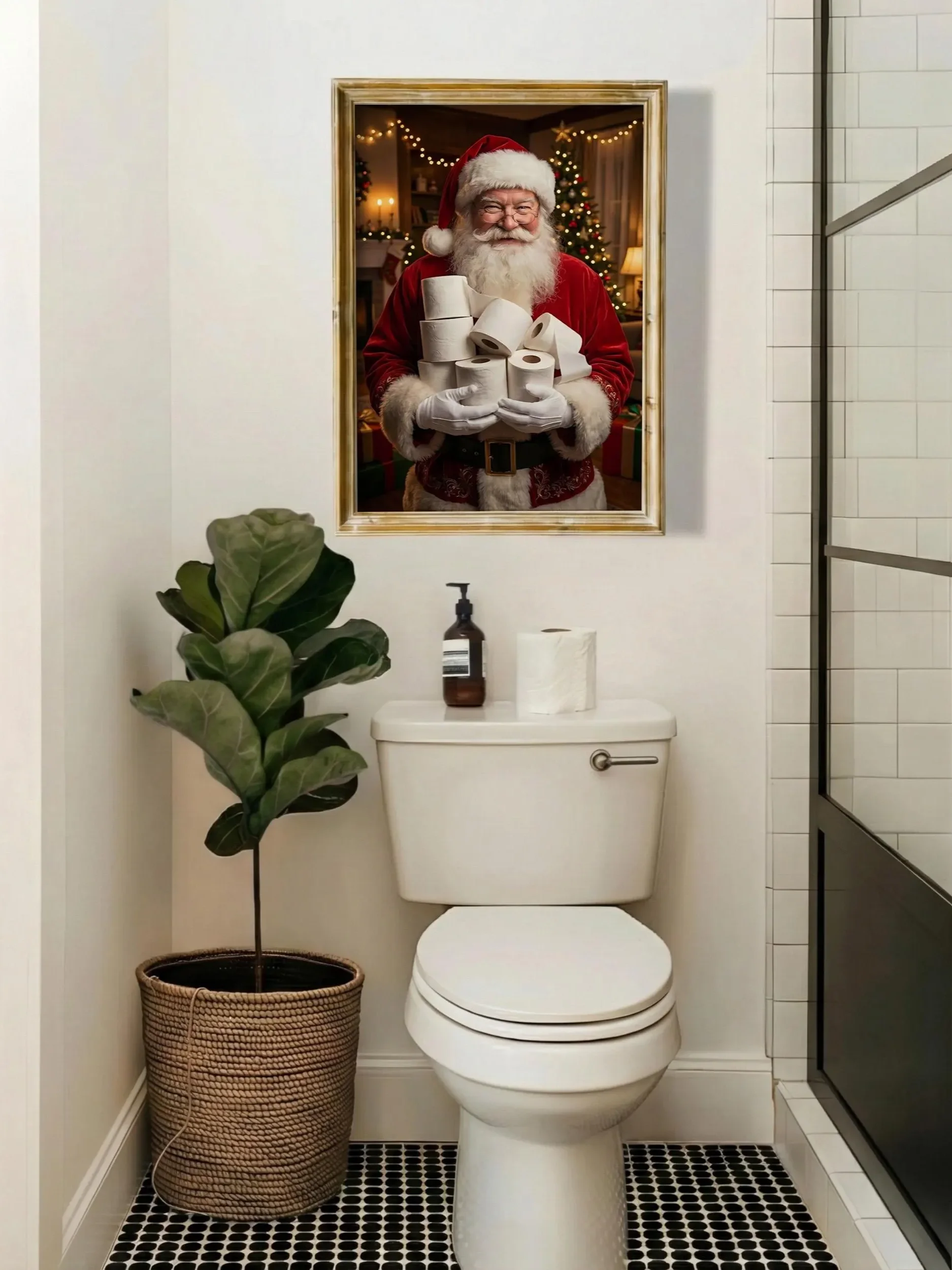 Funny Santa Toilet Paper Christmas Bathroom Wall Art Printable Holiday Decor Digital Download product image (5)