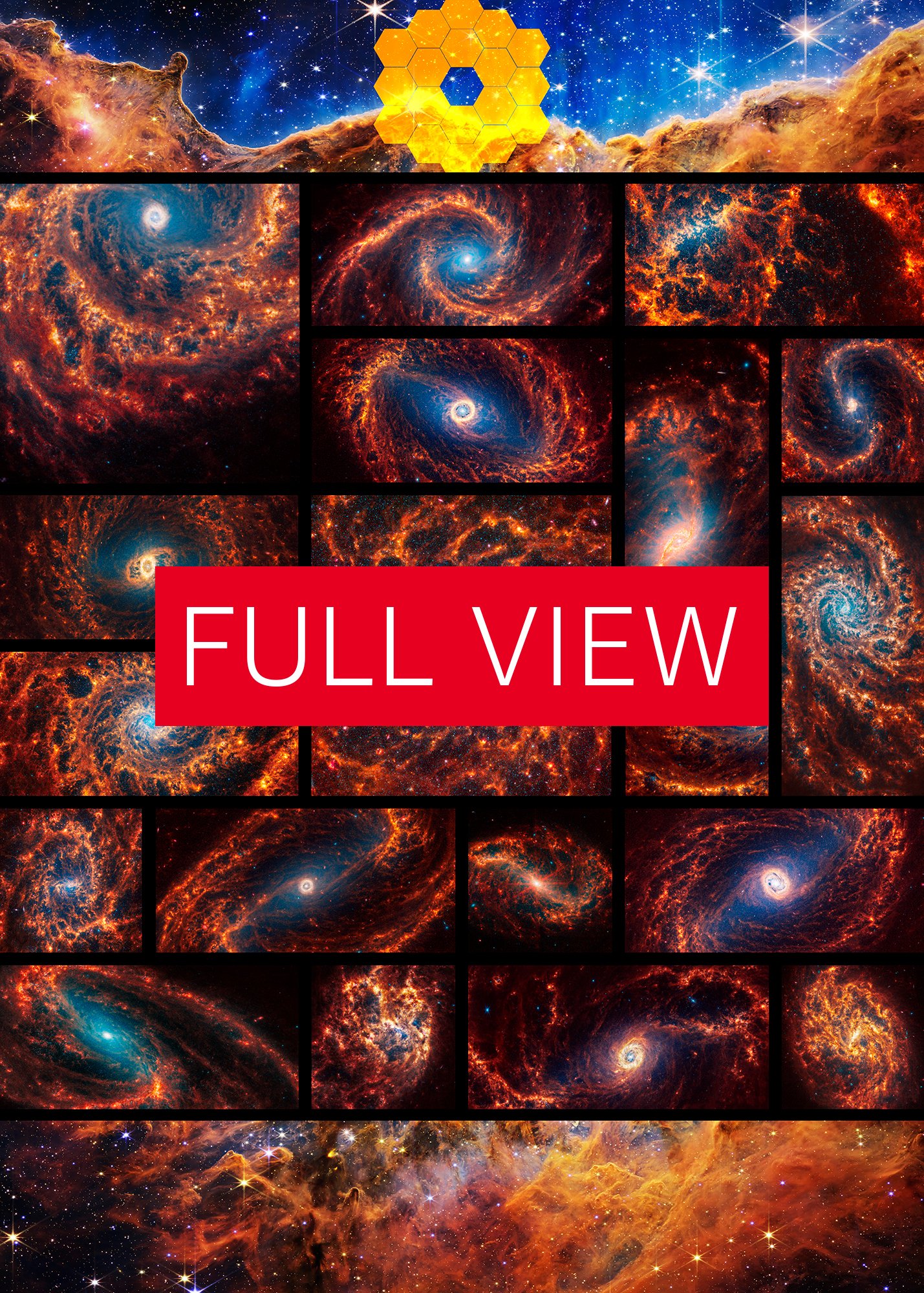 19 Spiral Galaxies + Cosmic Cliffs, Carina Nebula (James Webb/JWST) — space poster product image (4)