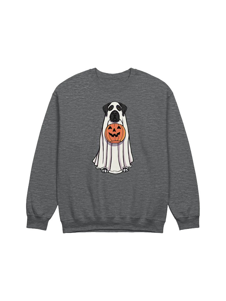 Funny Halloween Great Dane(Black) Sweatshirt | Funny Great Dane Wearing a Ghost Costume and Holding a Pumpkin Basket product image (1)