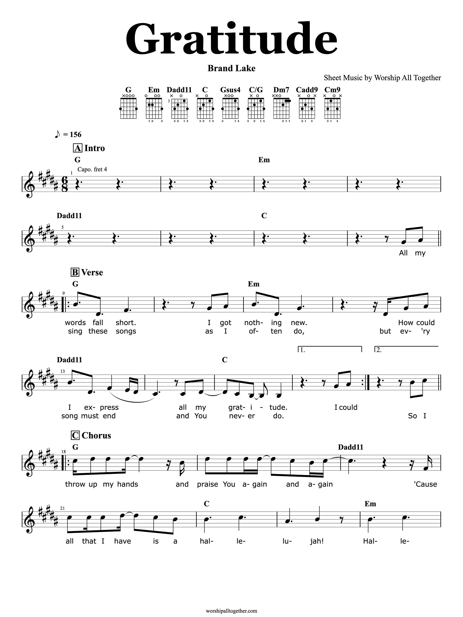 Gratitude - Brandon Lake | Sheet Music, Chord, Lyrics product image (1)