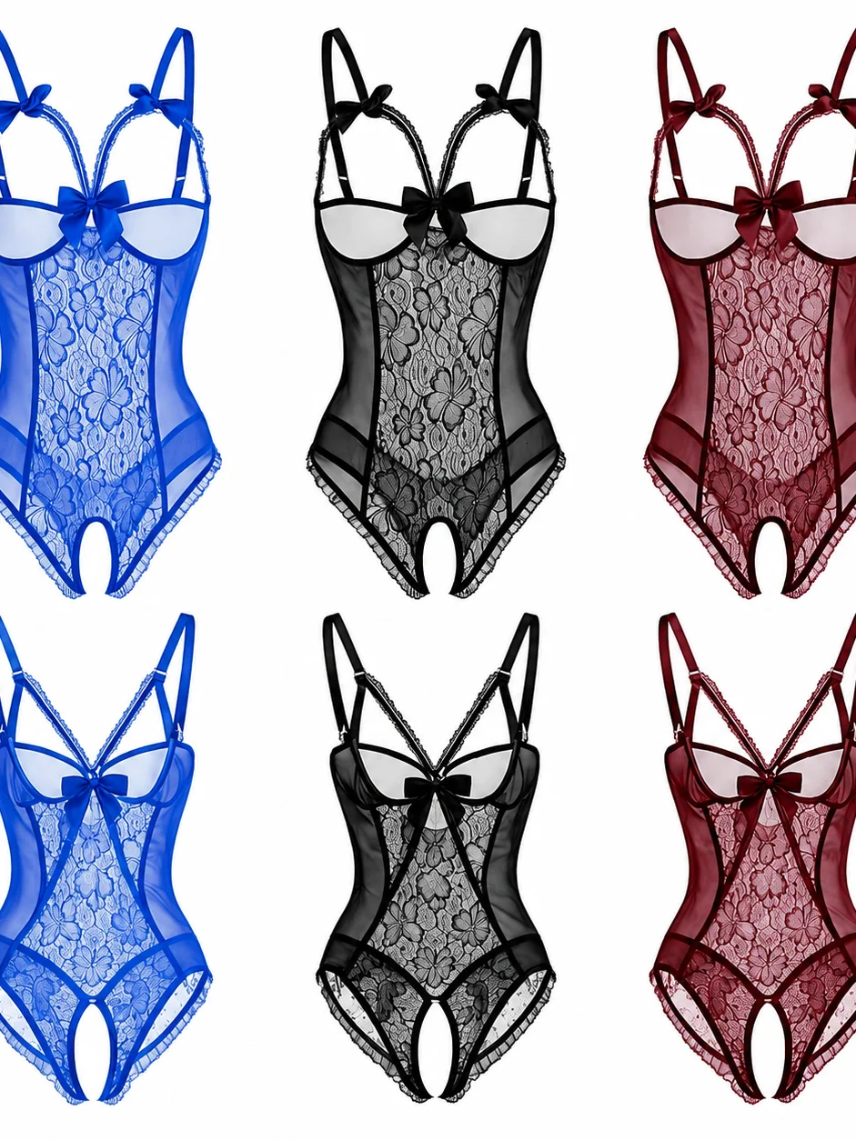 MMD Sheer Floral Lace Cutout Teddy Bodysuit product image (3)