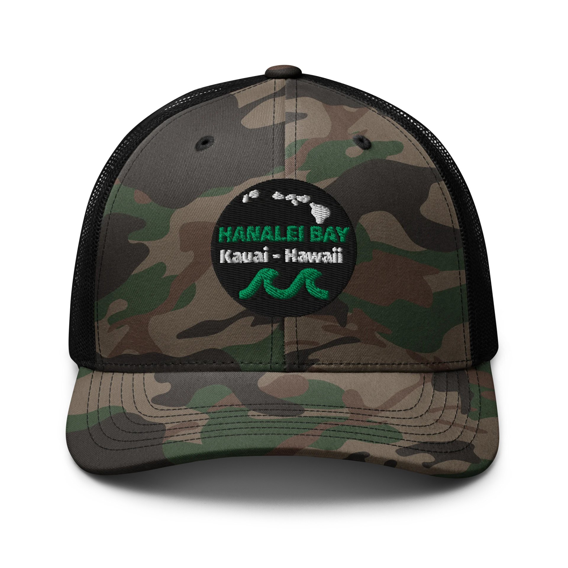 Hanalei Bay, Kauai - Green Logo Camo Trucker Hat product image (1)