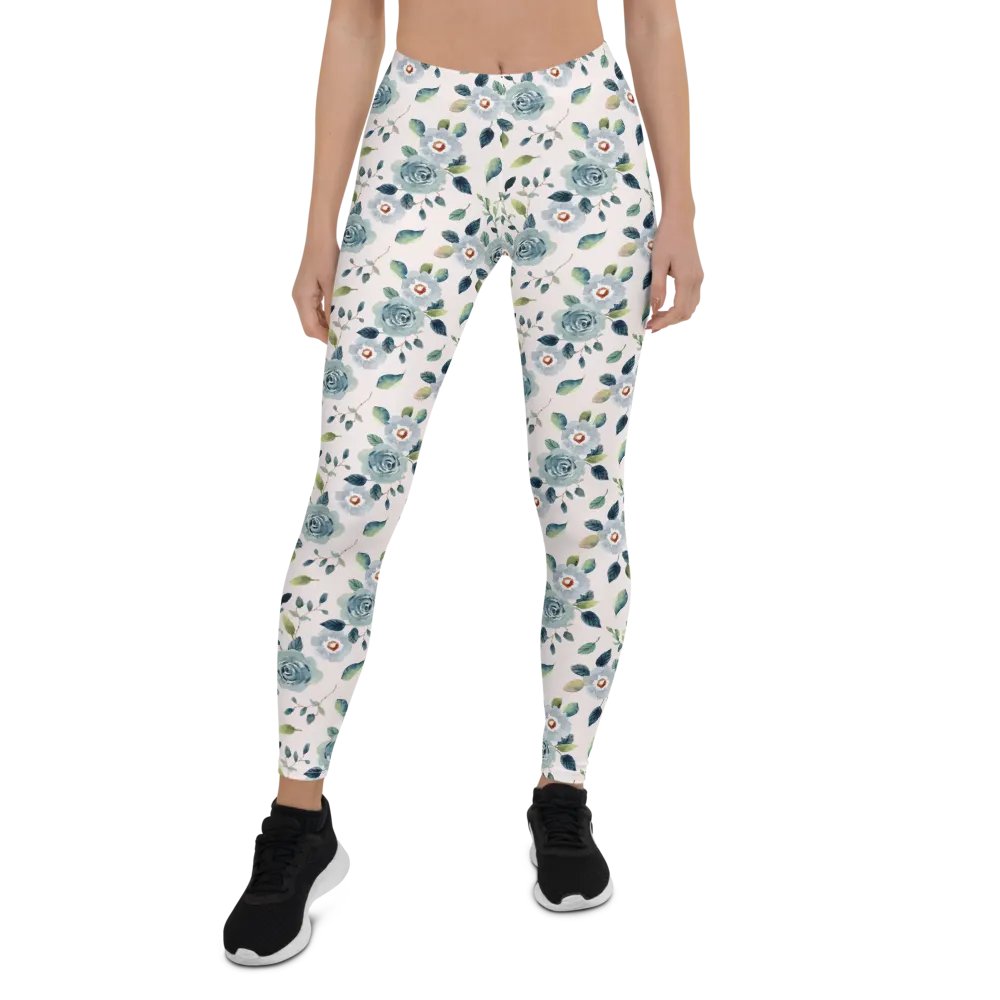 Blue Floral Pattern Womens Leggings product image (5)