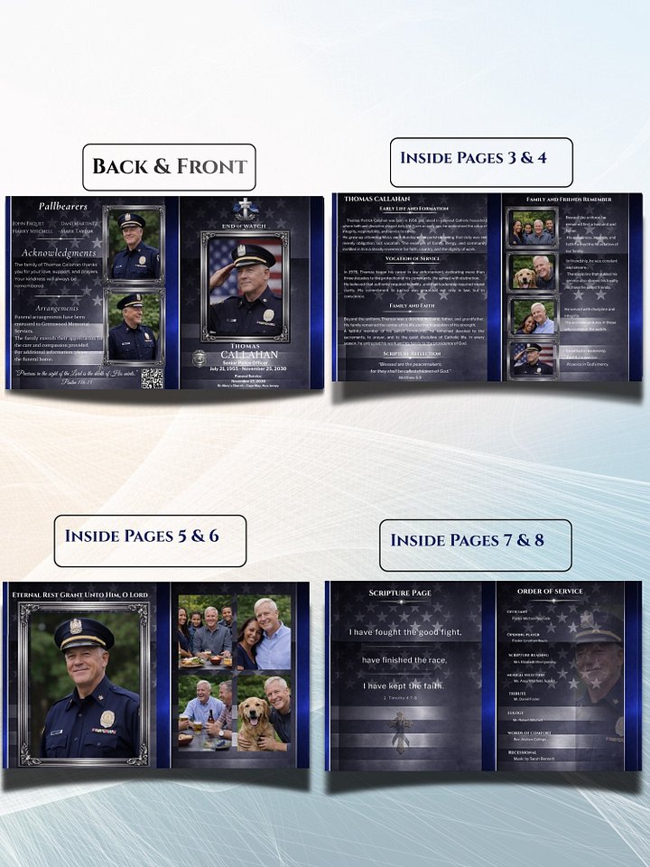 Police Funeral Program Bundle Tabloid & Letter | 8 Page End of Watch Memorial Booklet | Editable Canva Template with Mobile Version & QR Code Tribute product image (2)