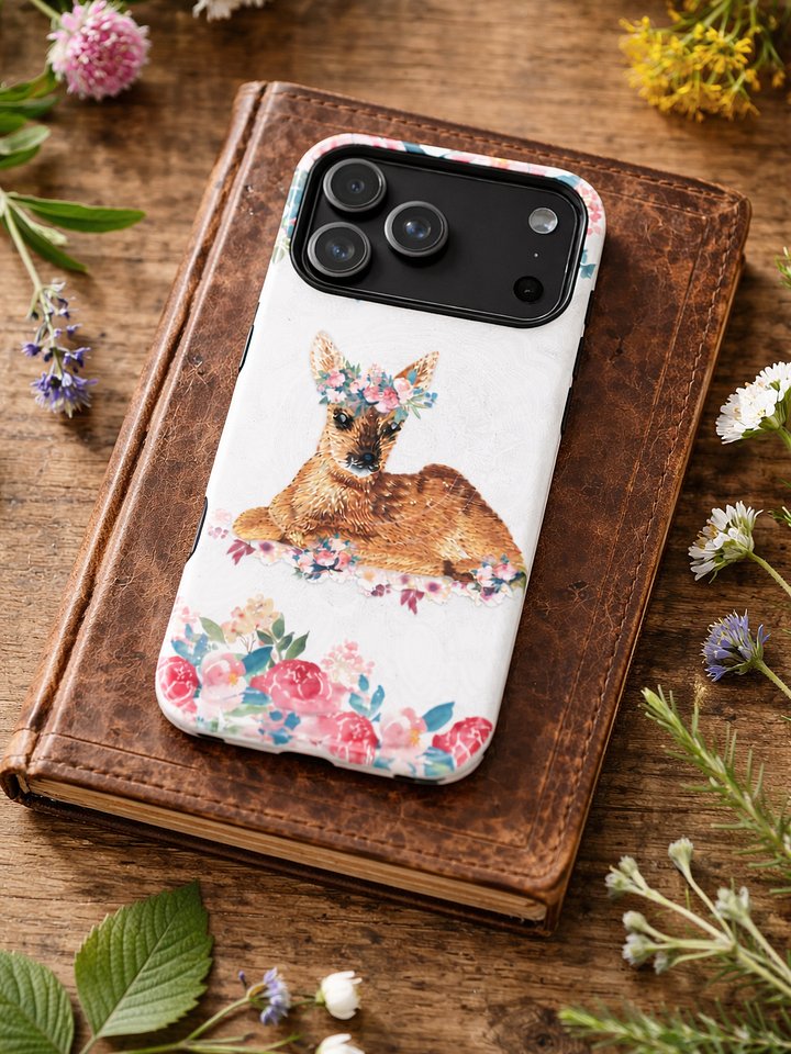 FAWN WITH WATERCOLOR FLOWERS MagSafe® Tough Case product image (1)