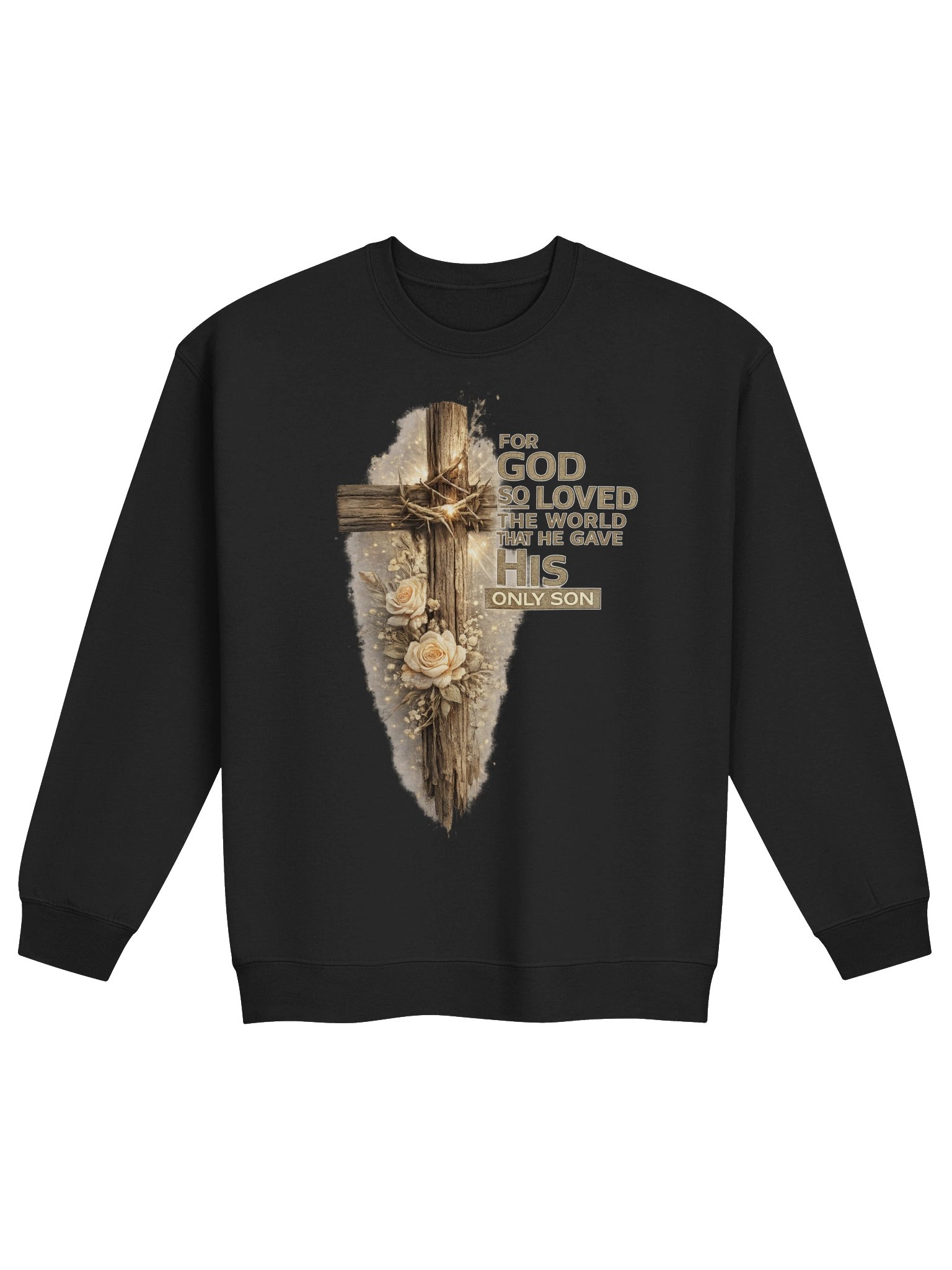 For God So Loved the World That He Gave His Only Son Christian Sweatshirt | John 3:16 Wooden Cross Faith Apparel | Kingdom Life Co. product image (2)