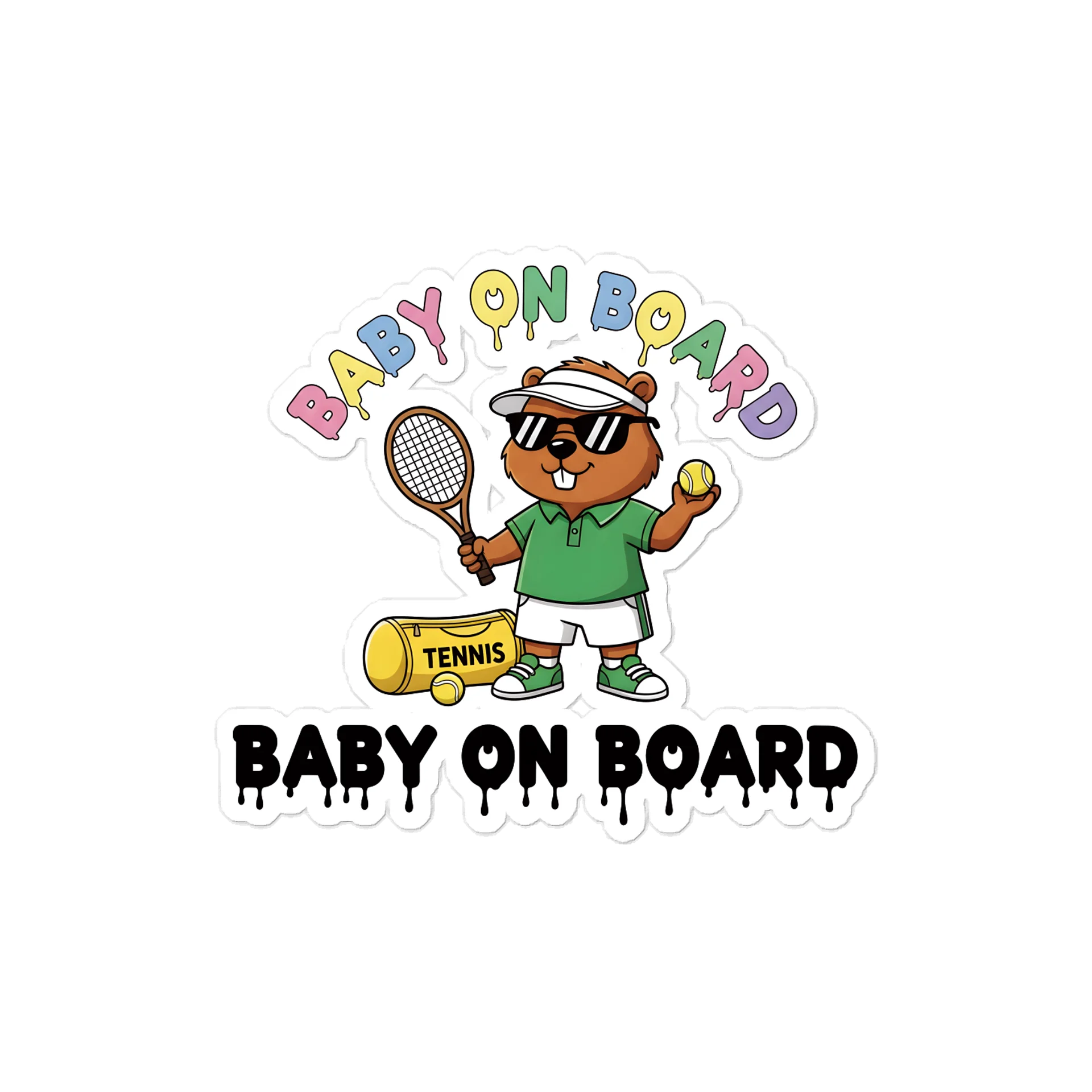 Funny Bever Tennis Baby on Board Sticker - 5x5 Weatherproof Vinyl Car Decal - Premium Bever Tennis Court Accessory product image (1)