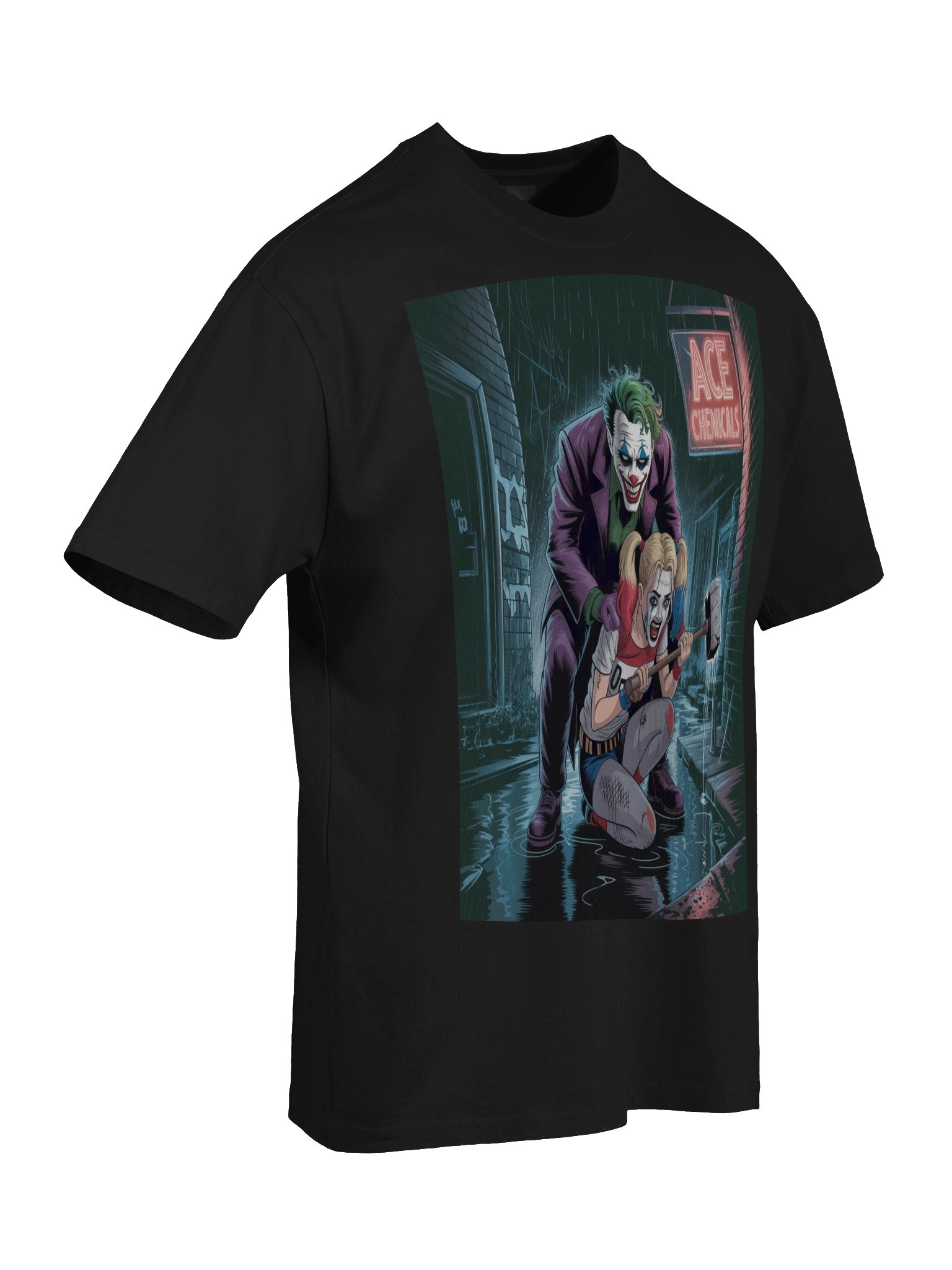 Joker & Harley Quinn 'Ace Chemicals' Rainy Night Hammer Oversized Faded T-Shirt product image (8)