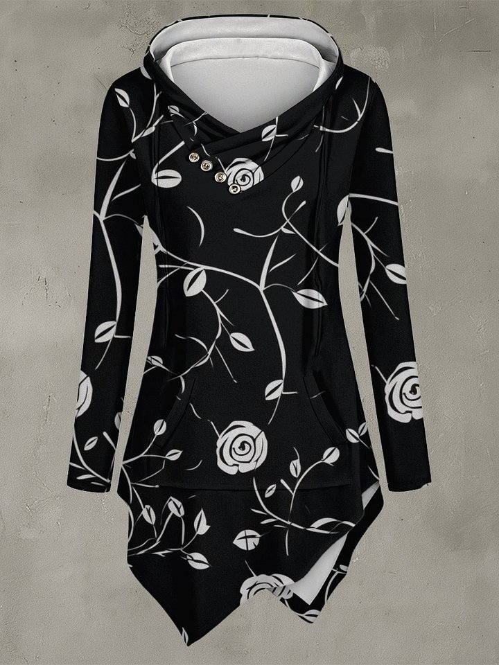 Dark Rose Vine Crossover Longline Hoodie product image (1)