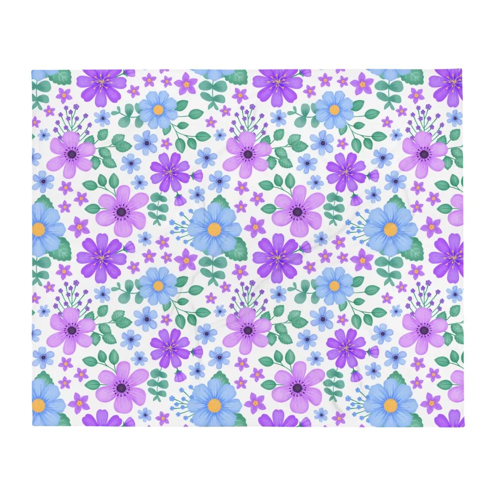 Vibrant Floral Blooms Blue Mauve Purple Blanket - White product image (2)