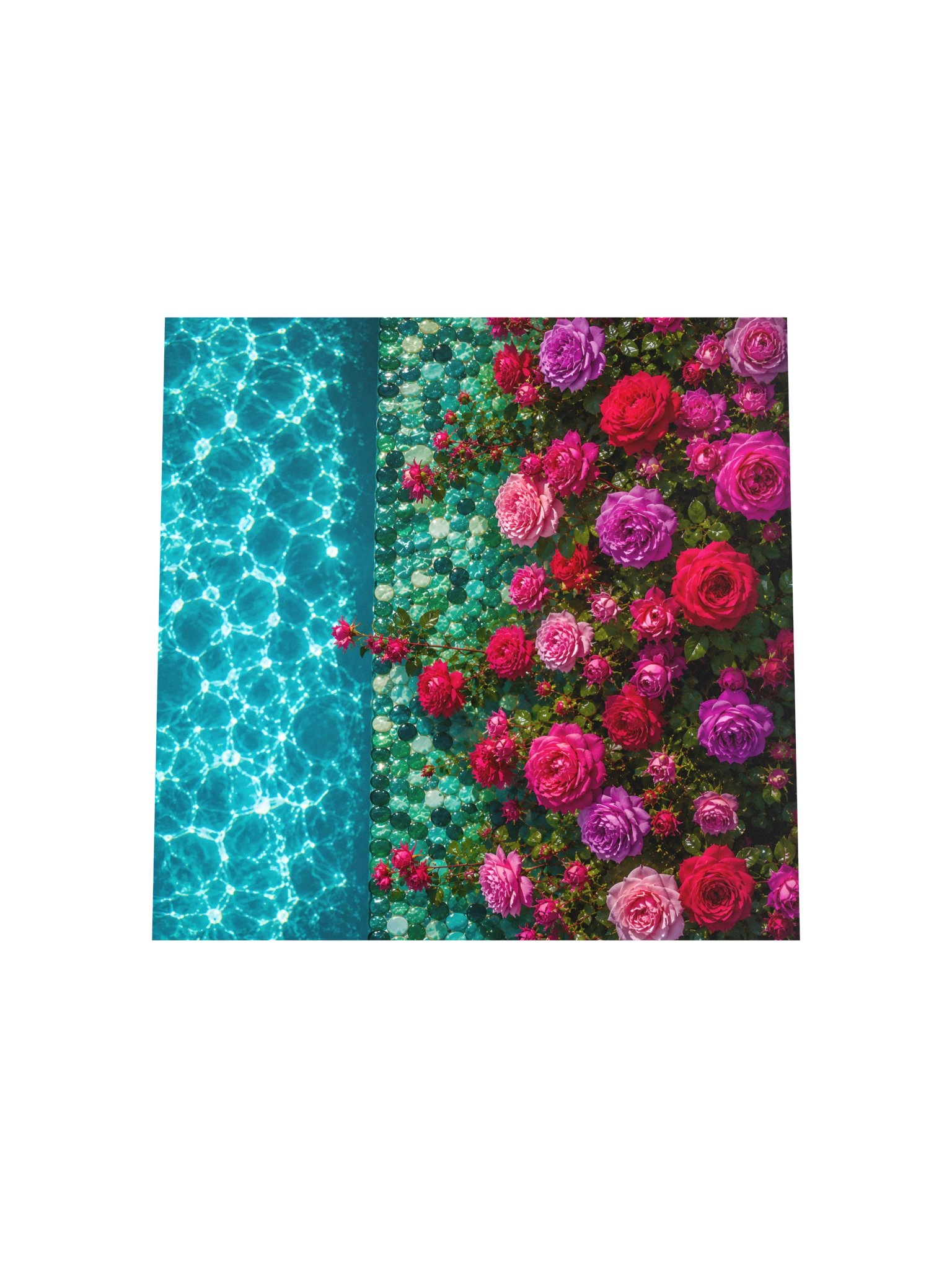 Turquoise Pool & Roses 10x10 Matte Poster | 8K Luxury Floral Wall Art | Emerald Fuchsia Botanical product image (5)
