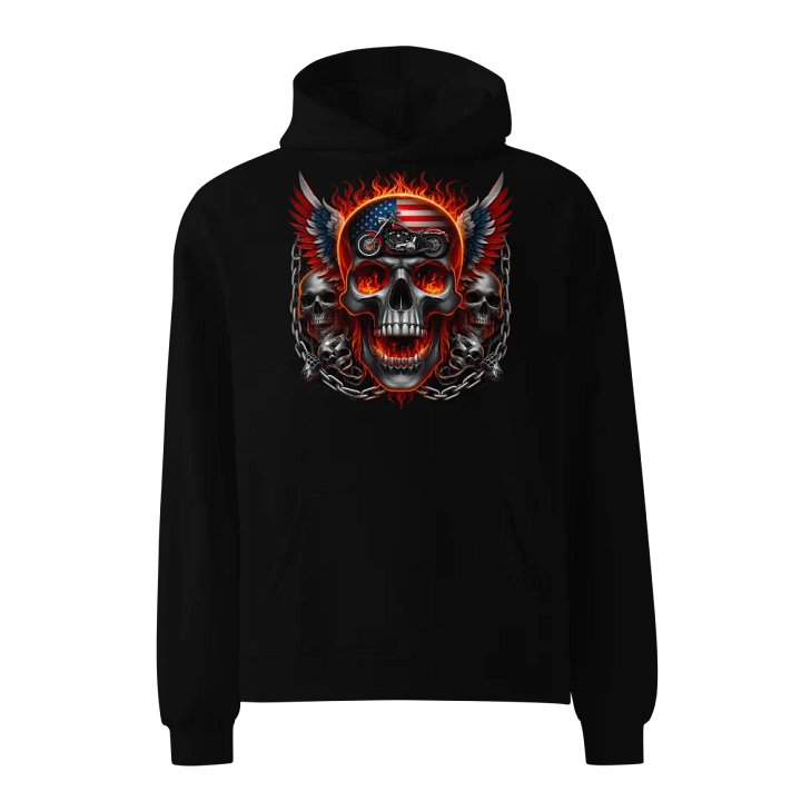 Flaming Skull American Flag Motorcycle Hoodie #26 product image (1)