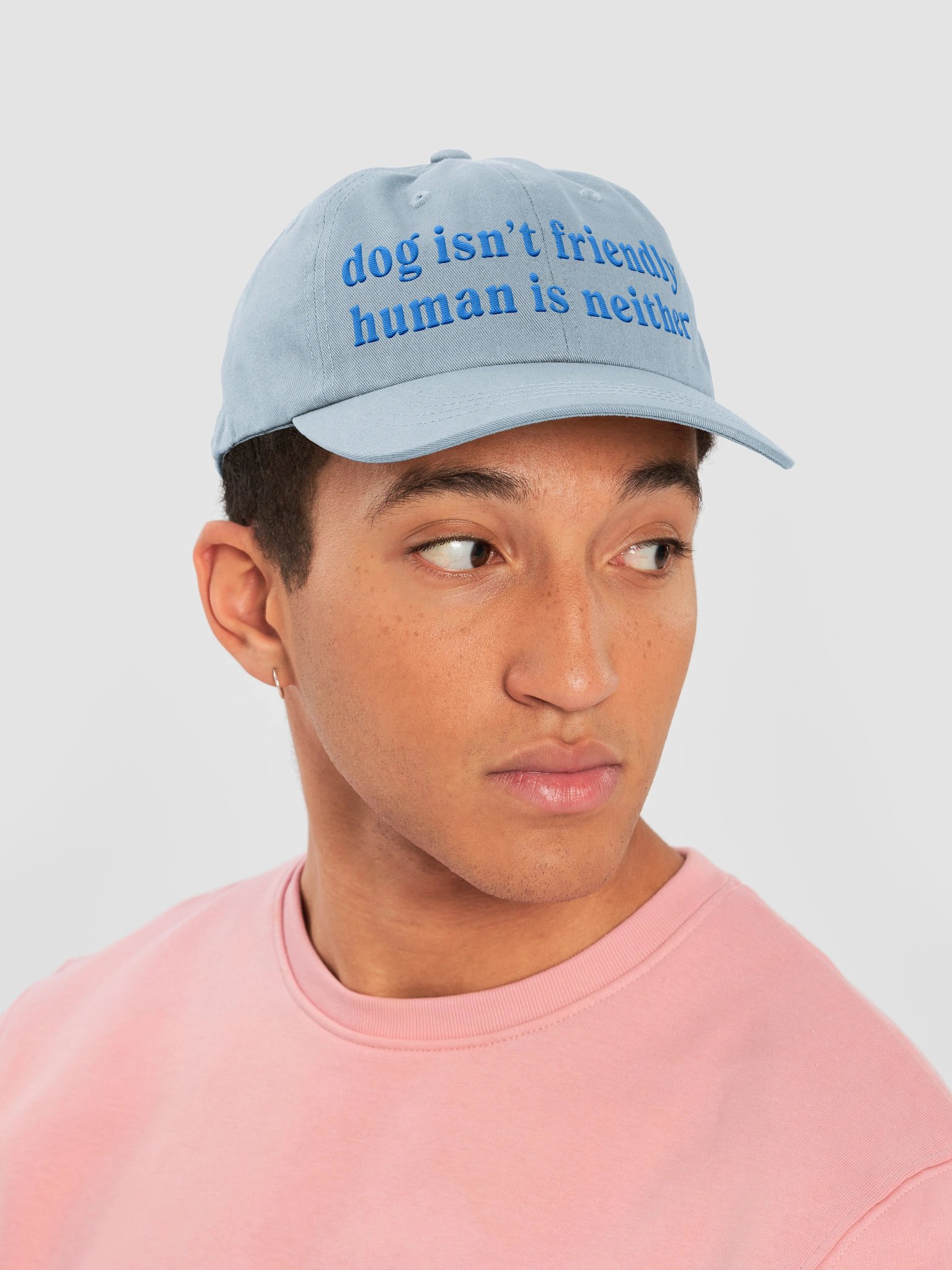 Dog Isn't Friendly. Human Is Neither (Embroidered) Low Contrast (Aqua) Classic Dad Hat product image (6)