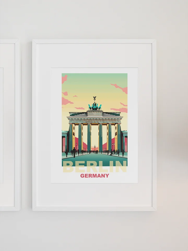 Brandenburg Gate Poster, Berlin Germany Landmark Art, Vintage Travel Poster Style, Colorful Sunset Skyline, Urban Wall Decor product image (1)