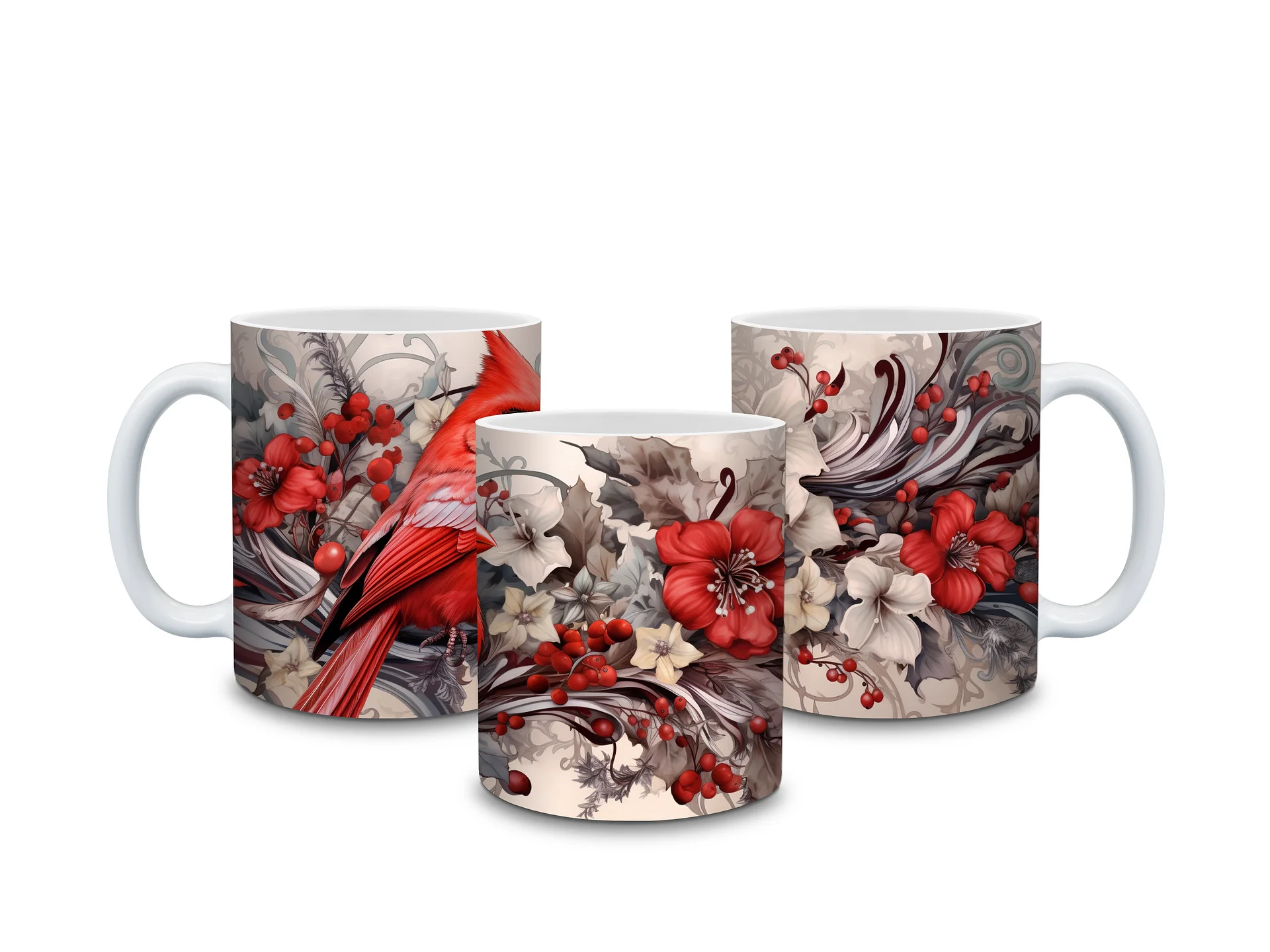 Red Cardinal 11oz Coffee Mug – Elegant Floral and Bird Design Ceramic Cup – Perfect for Nature Lovers and Holiday Gifts product image (3)