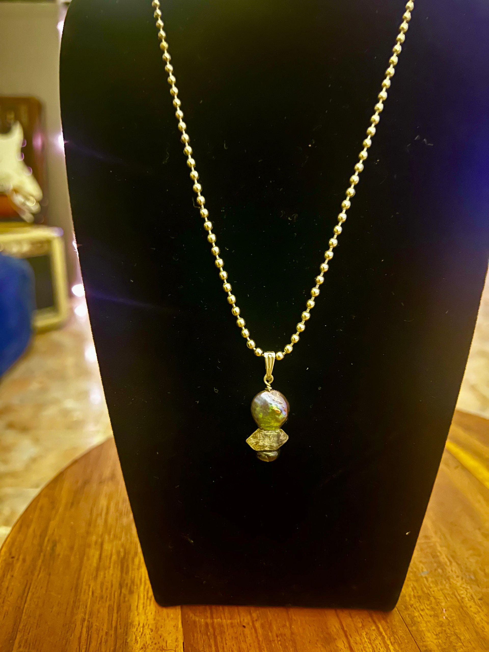 Coin Pearl, Black Amber, and Herkimer Necklace product image (1)