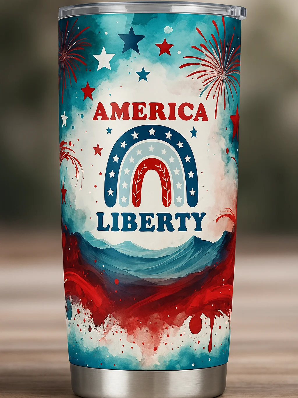 Patriotic Liberty Tumbler Wrap PNG | 20oz America Sublimation Design | Red White Blue Fireworks | 4th of July Digital Download product image (1)