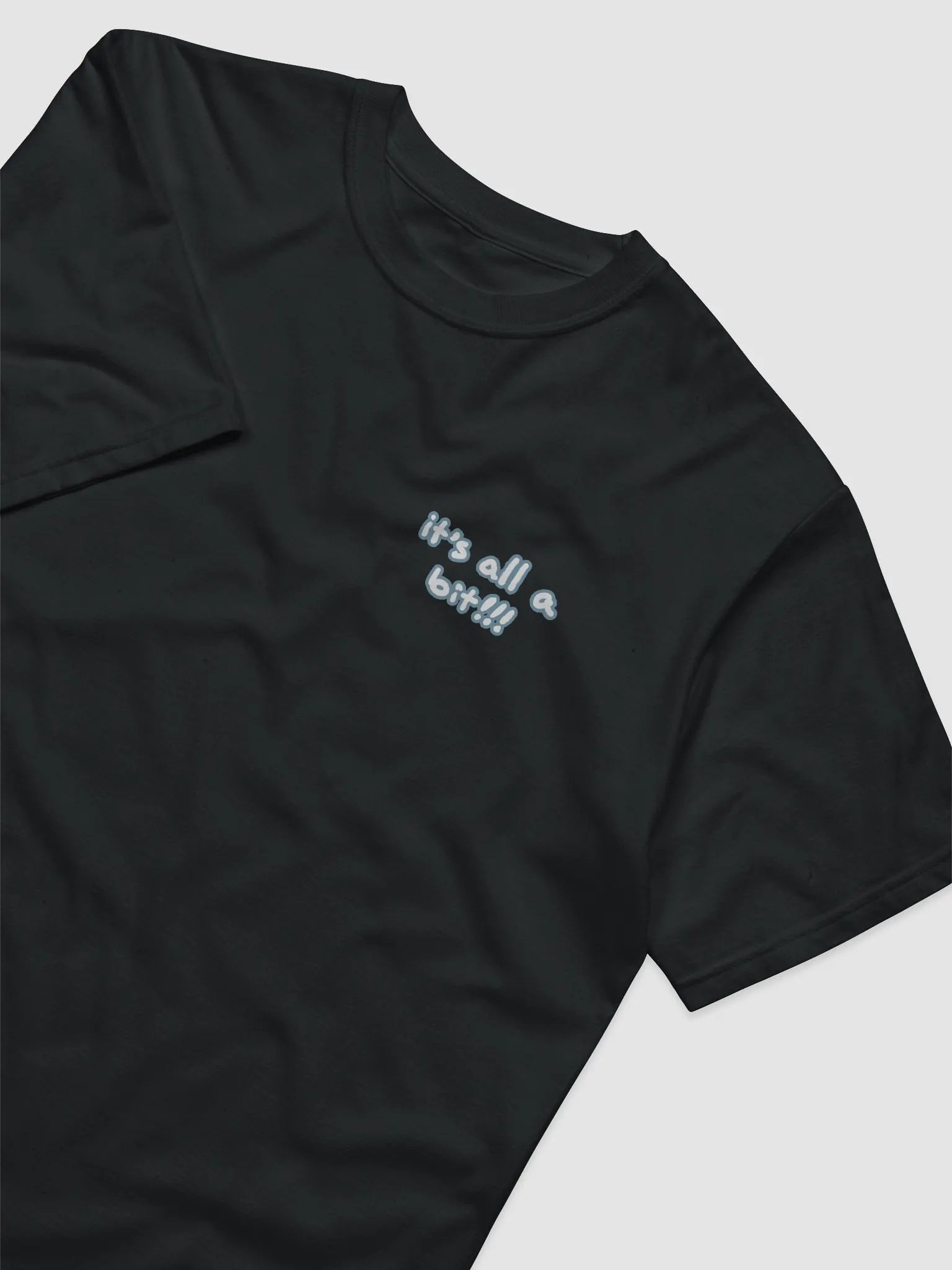 “It’s all a bit!!!” (sm. lined design, #709AAF) unisex eco tee product image (1)