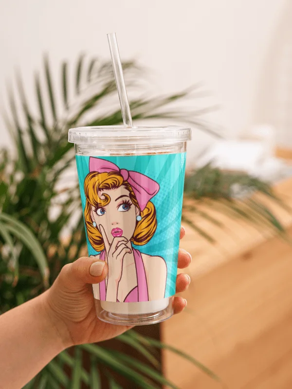 Retro Pink and Teal Glam Girl Acrylic Tumbler product image (2)