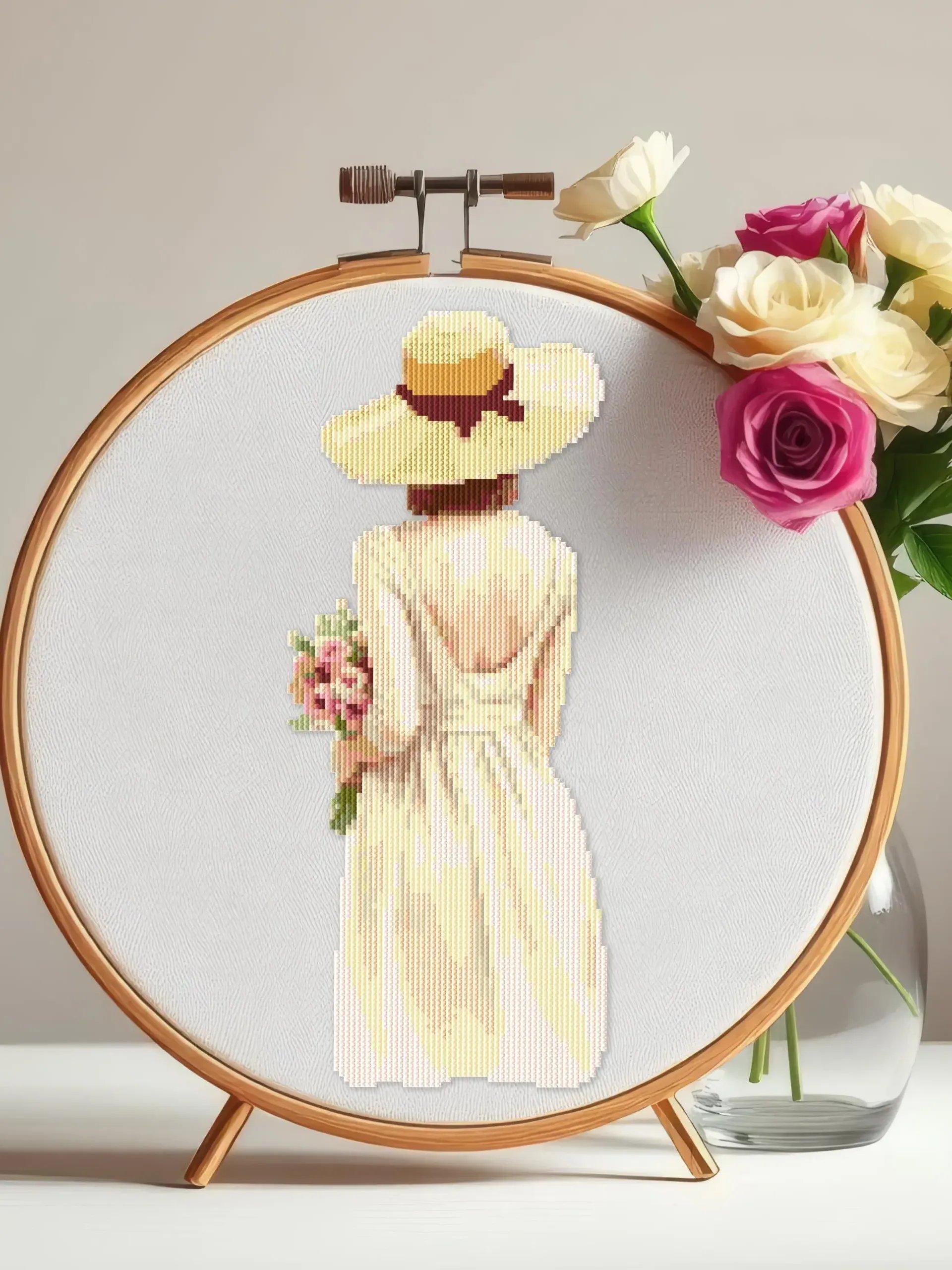 Girl Carrying Flowers Cross Stitch Pattern product image (5)