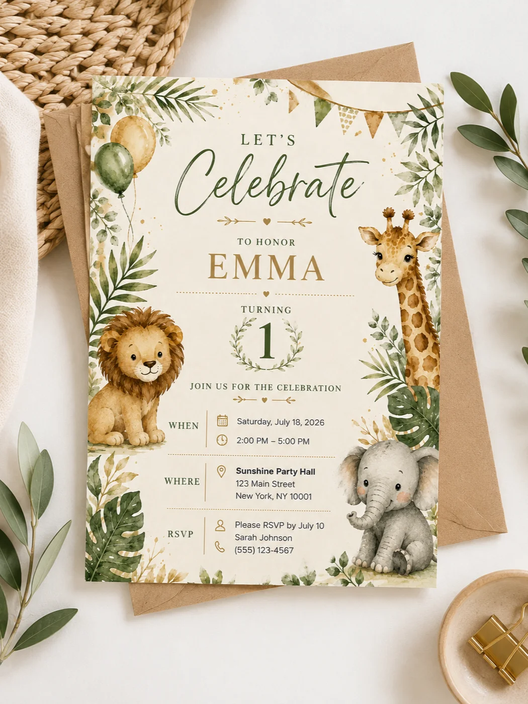 Safari zoo Birthday Invitation Template for kids product image (1)