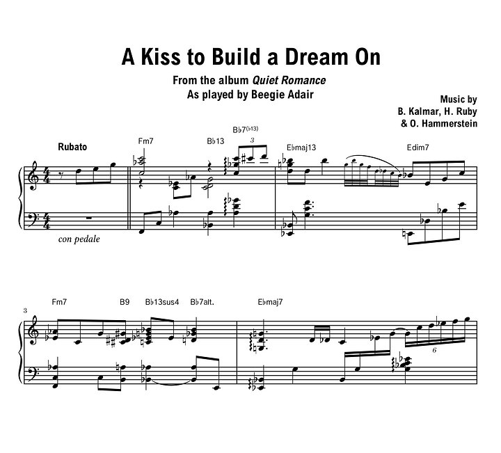 Beegie Adair - A Kiss To Build A Dream On - Sheet music (PDF) product image (1)