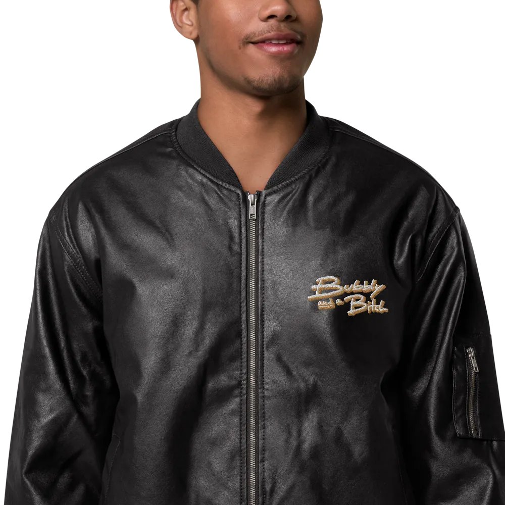 Bubbly and a B (tan shadow design) faux leather bomber jacket product image (1)