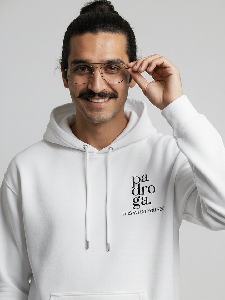 padroga. white hoodie vertical logo product image (2)