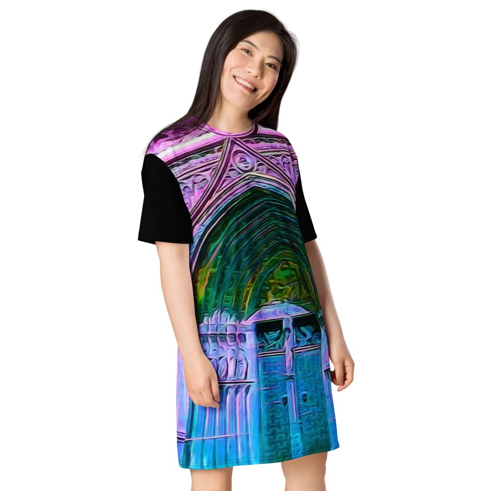 Pink and Blue Cathedral Doors Tshirt Dress product image (8)