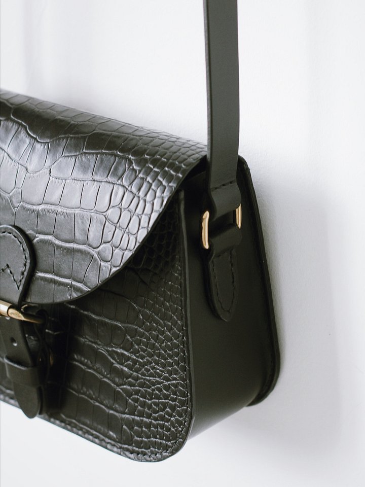Black Croc Embossed Leather Saddle Bag – Small product image (2)