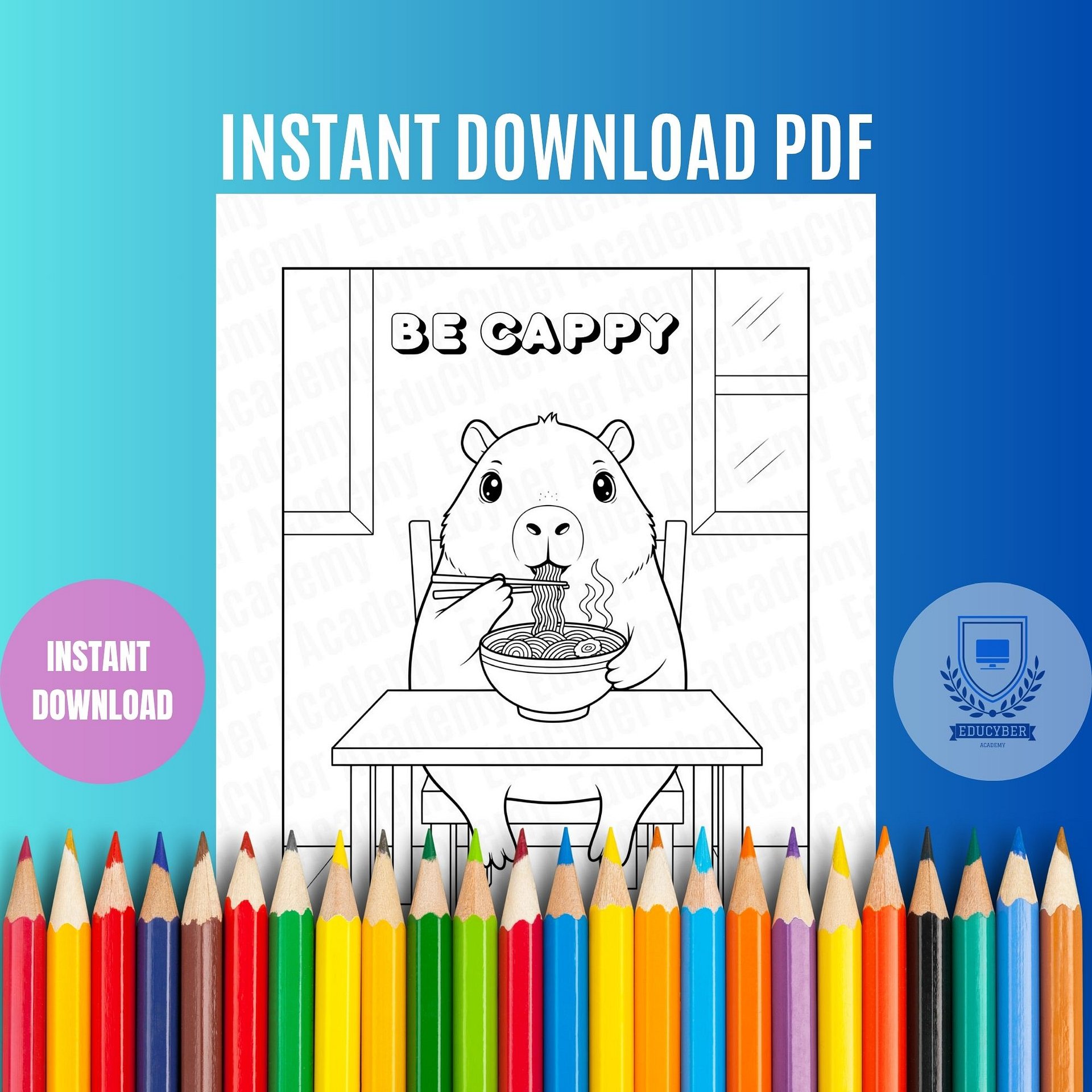 Free Cute Capybara Coloring Page, Instant Download Printable PDF (A4 & US Letter) product image (2)