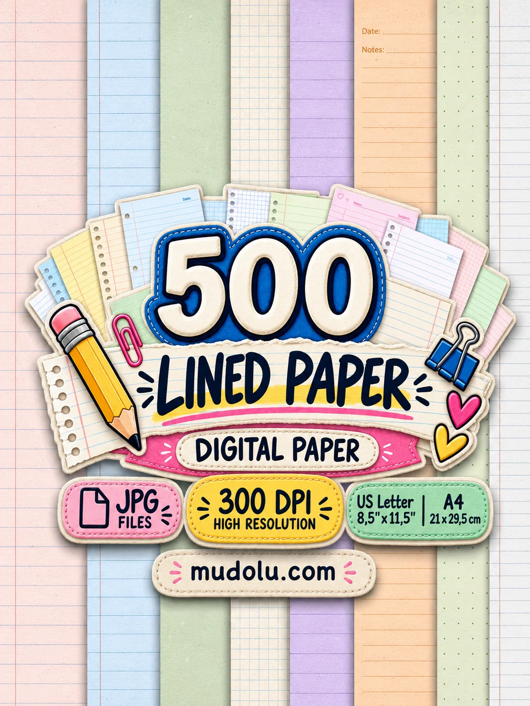 500 Lined Paper Bundle, Printable Notebook Pages, product image (5)
