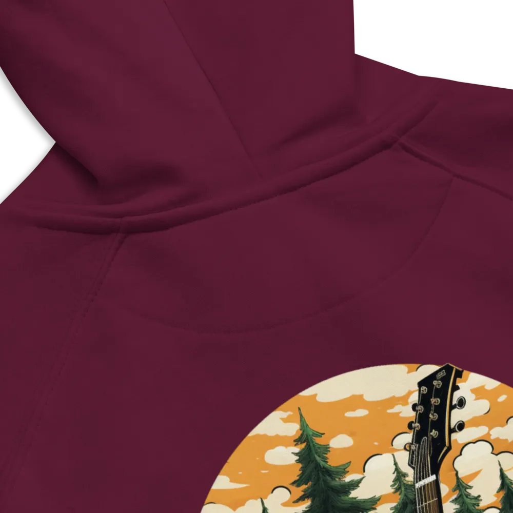 Unisex Eco Raglan Hoodie 🌲 Dark green spruce forest with a skull-shaped guitar product image (7)