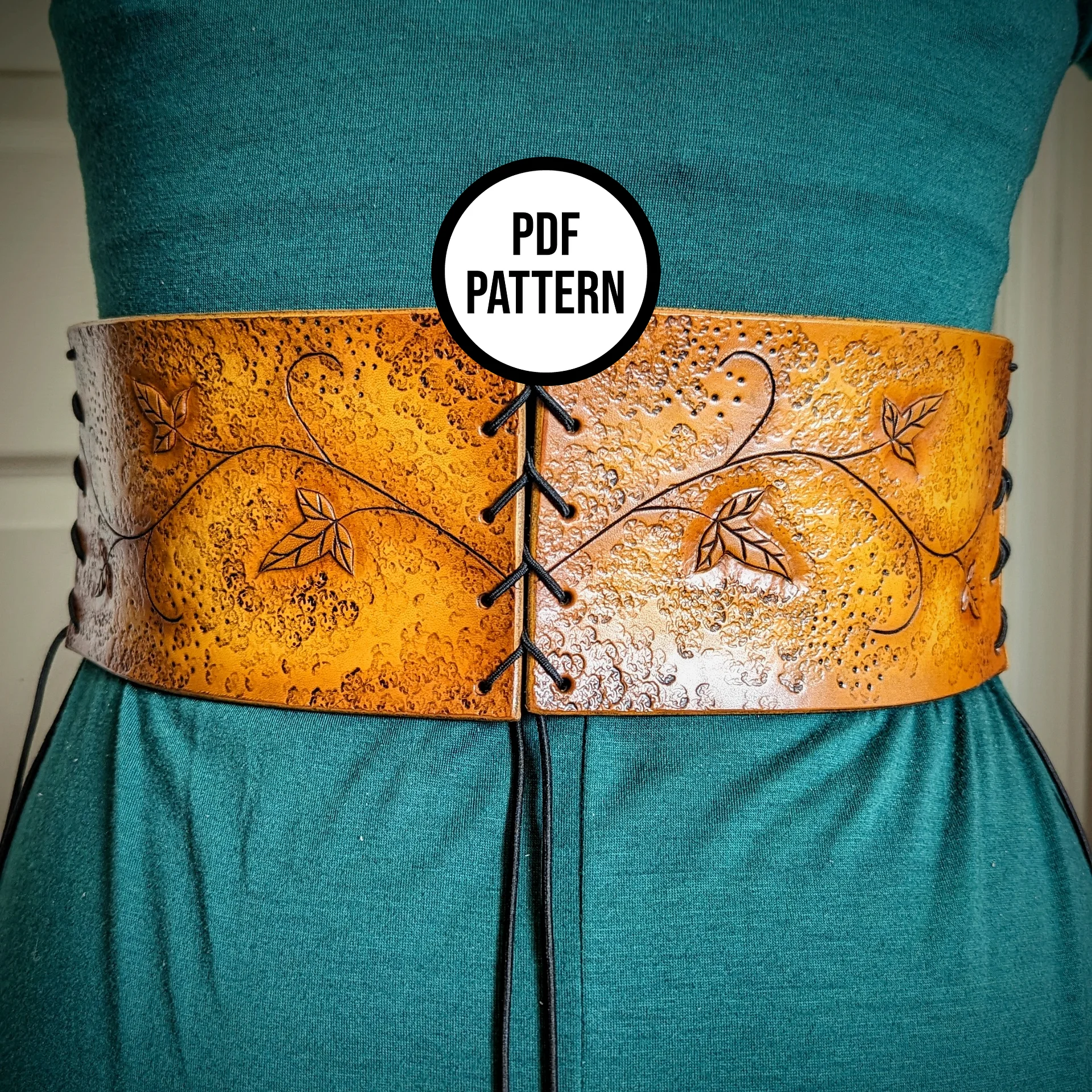 Leather Corset Belt with Vines & Mallorn Leaves - PDF Pattern for Leatherwork product image (3)