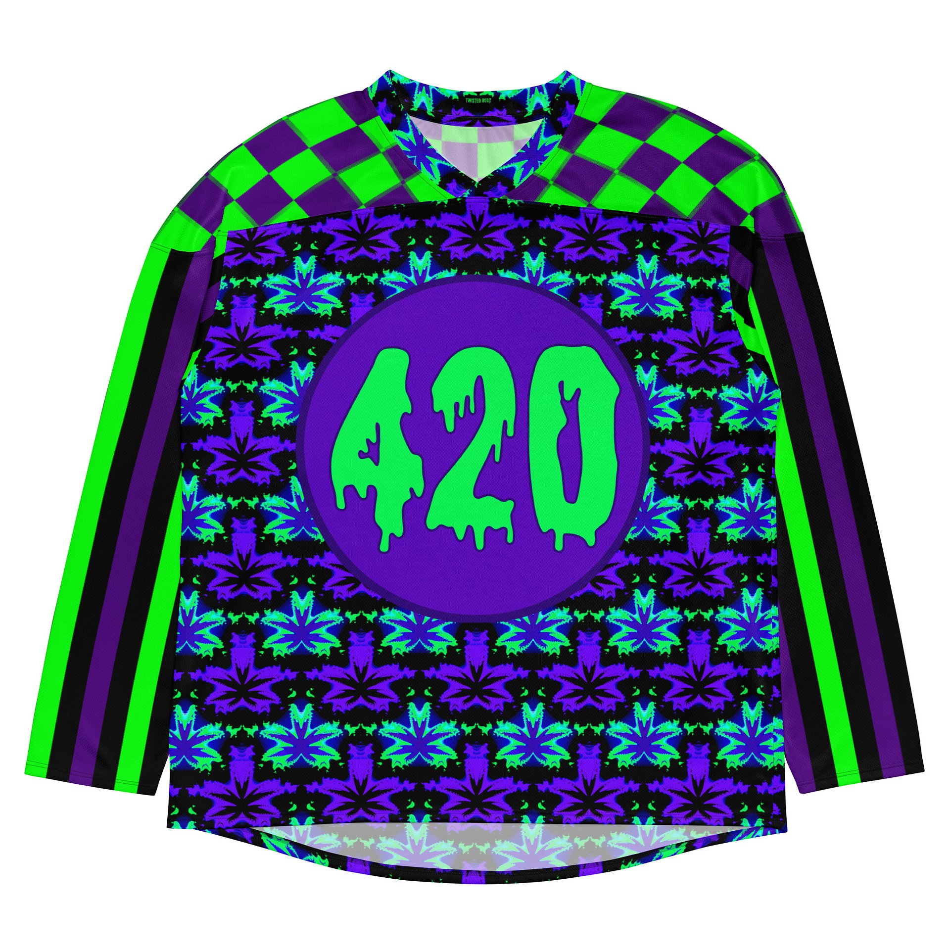 420 Festival Hockey Jersey, Stoner Rave Circus Stripes Shirt, Twisted Clown Cannabis Clothes, Neon 90s Trippy Checker Top, Odd Weed EDM Wear product image (7)