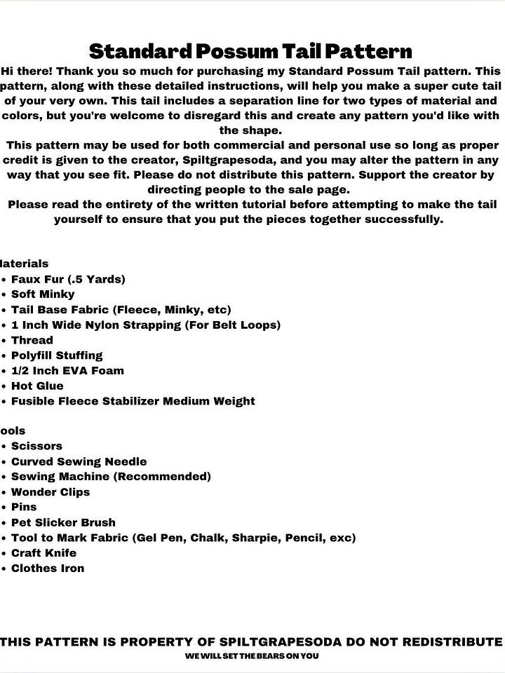 Standard Possum Tail Pattern [PDF DOWNLOAD] product image (2)